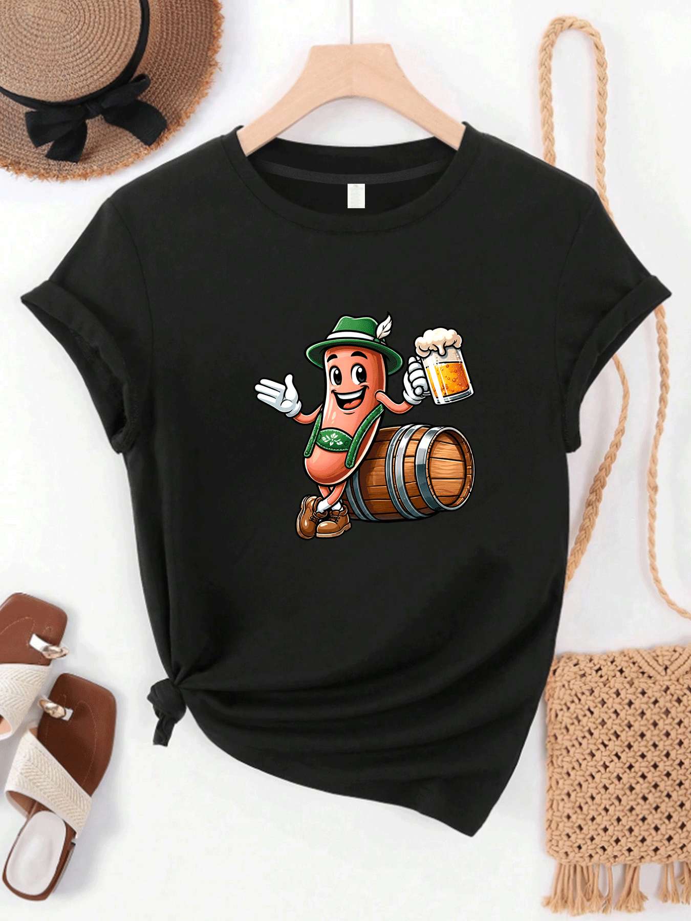Beer And Wine Festival - 【MYJ062655】Kaos Wanita Festival Bir Pola Gambar
