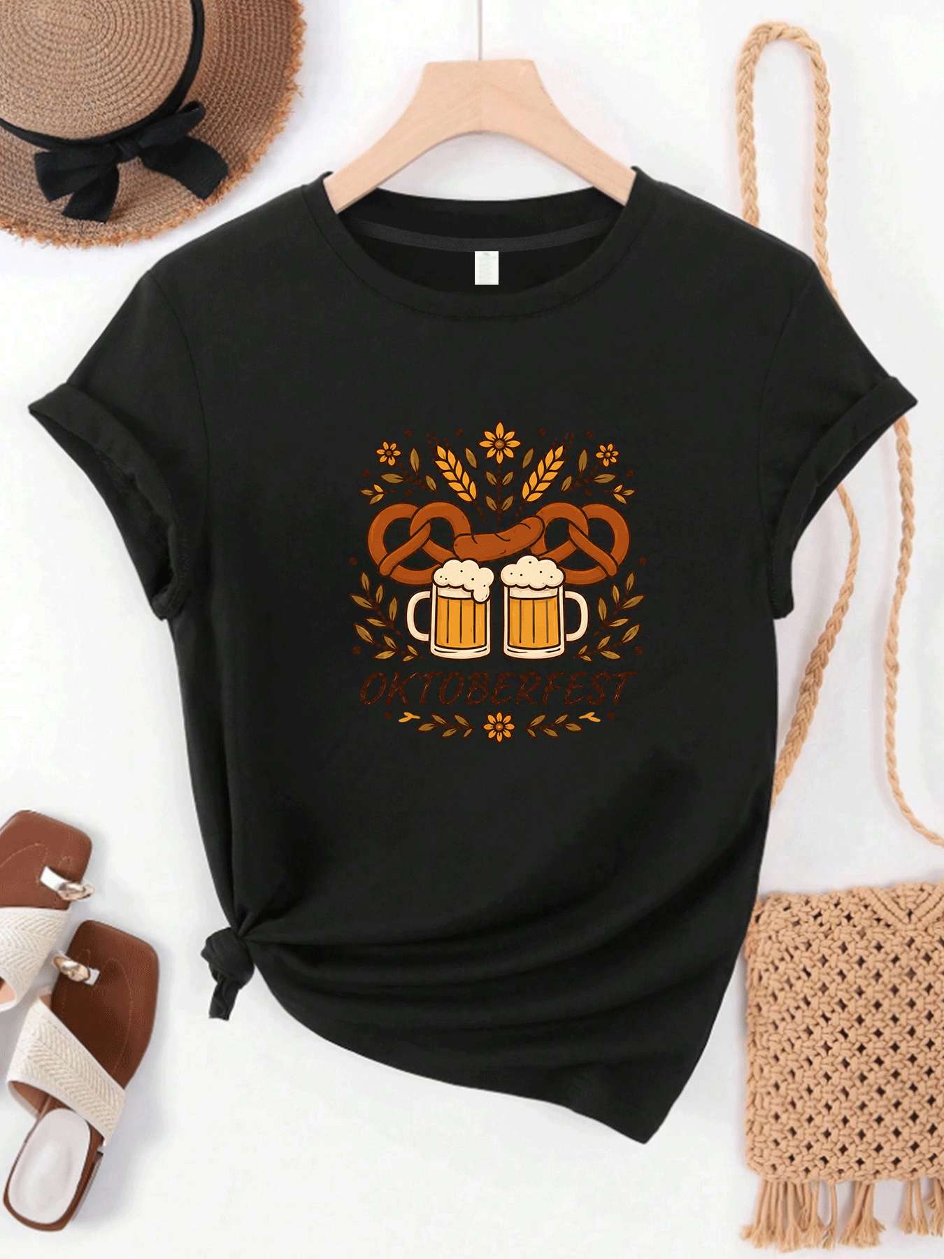 Beer And Wine Festival - 【MYJ062633】Kaos Wanita Festival Bir, Kaos Lengan
